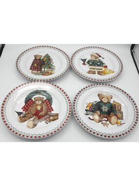 Christmas Bears by Sakura 8-1/4 Inch Salad Plates Set of 4 Pattern Code: SAKCHB
